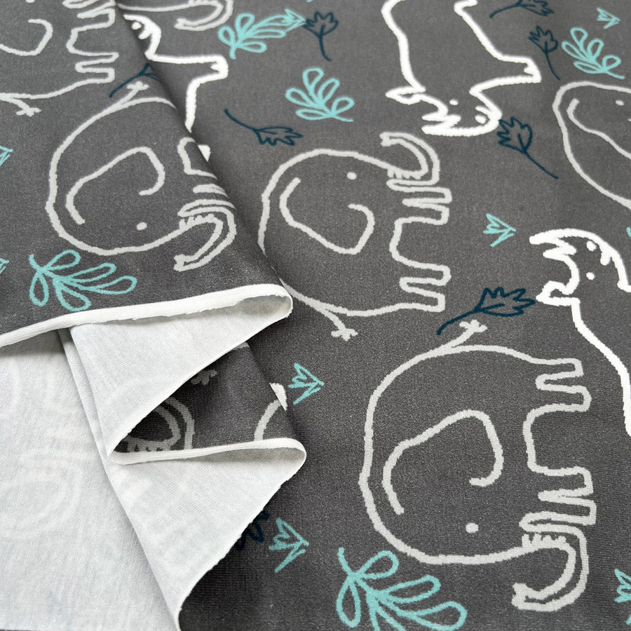 Stof cotton jersey pachyderm elephant rhino grey knitted elastane fabric fold