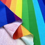 Stof Cotton Jersey Rainbow Stripe Colour Block Elastane Knit Fabric Fold