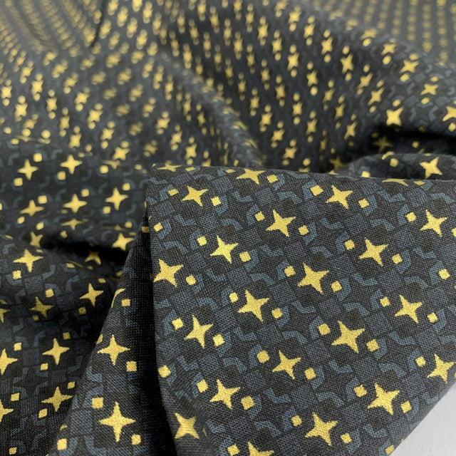 Stoff Craft Christmas A Starry Night Sky Black Gold Stars On A Black And Grey Geometric Ground Fold