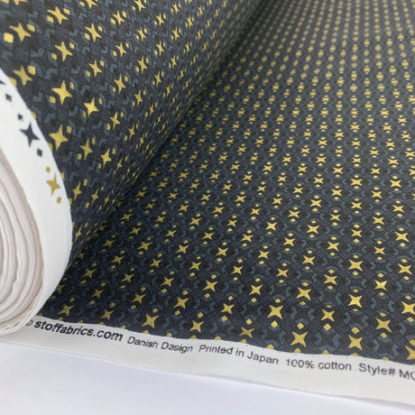 Stoff Craft Christmas A Starry Night Sky Black Gold Stars On A Black And Grey Geometric Ground Roll