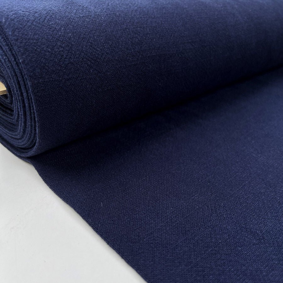 Stone Washed Linen Navy Viscose Mix Dress Fabric Bolt