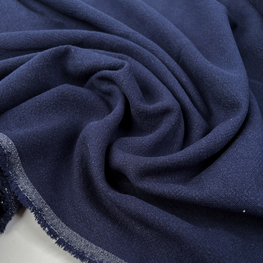 Stone Washed Linen Navy Viscose Mix Dress Fabric