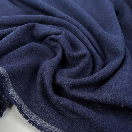 Stone Washed Linen Navy Viscose Mix Dress Fabric