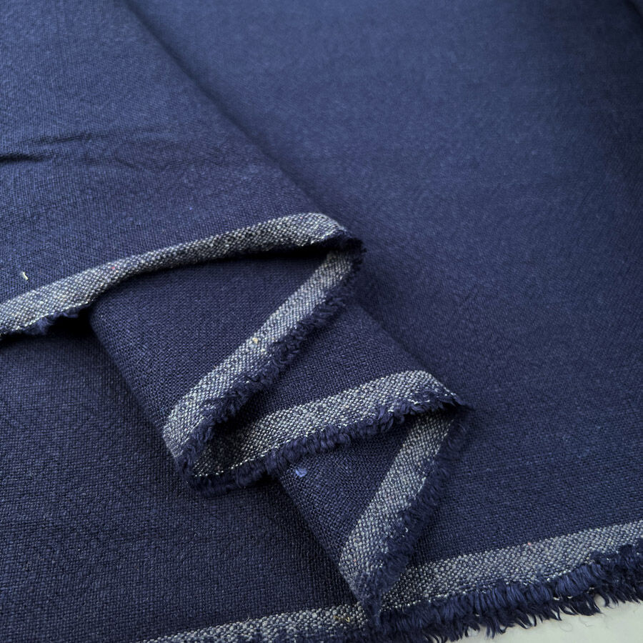 Stone Washed Linen Navy Viscose Mix Dress Fabric Fold