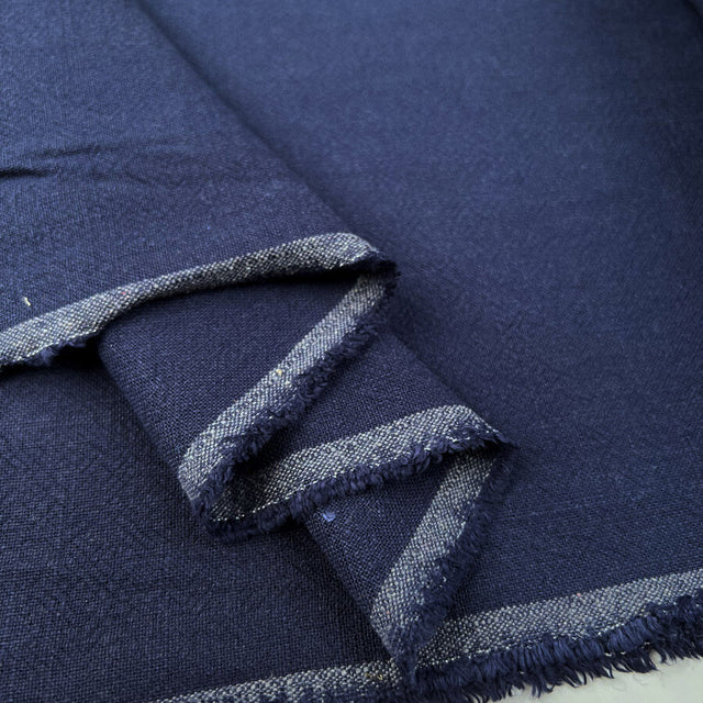 Stone Washed Linen Navy Viscose Mix Dress Fabric Fold