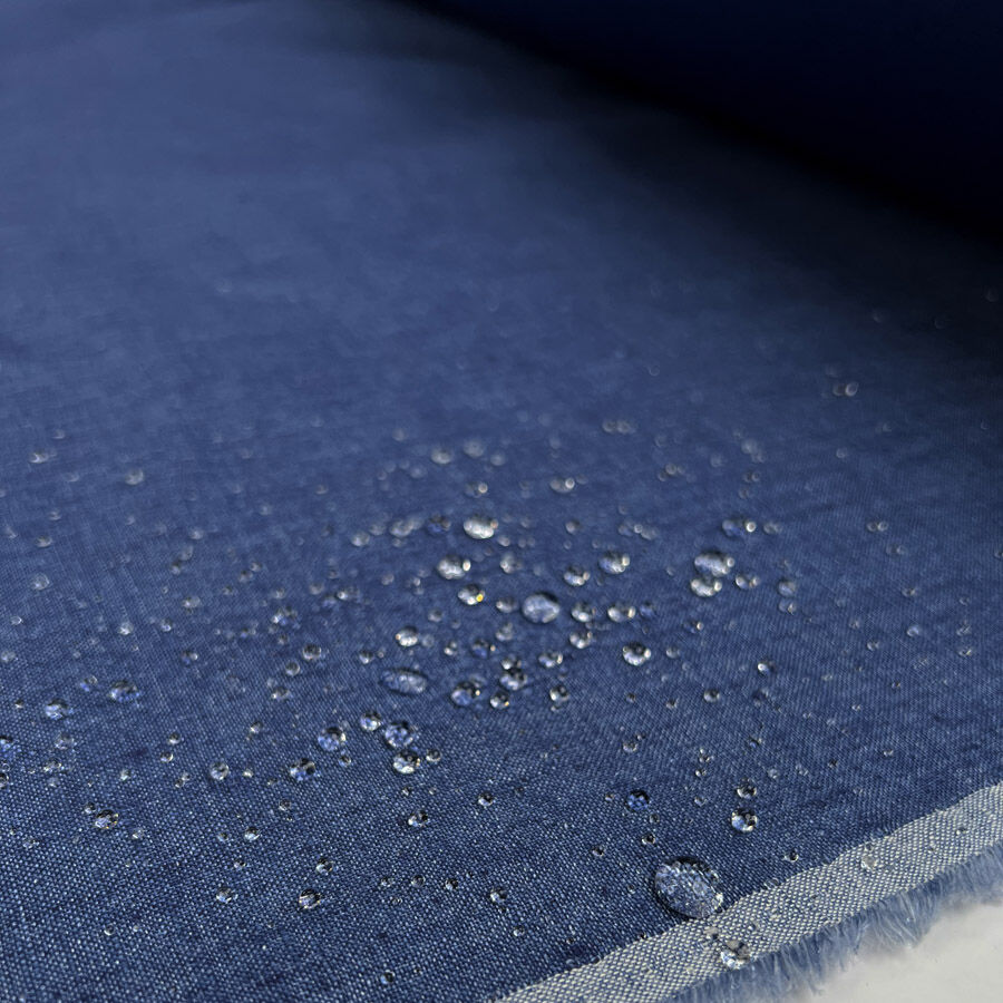 Storm System Linen Navy Indigo Denim Look Waterproof Italian Coating Fabric