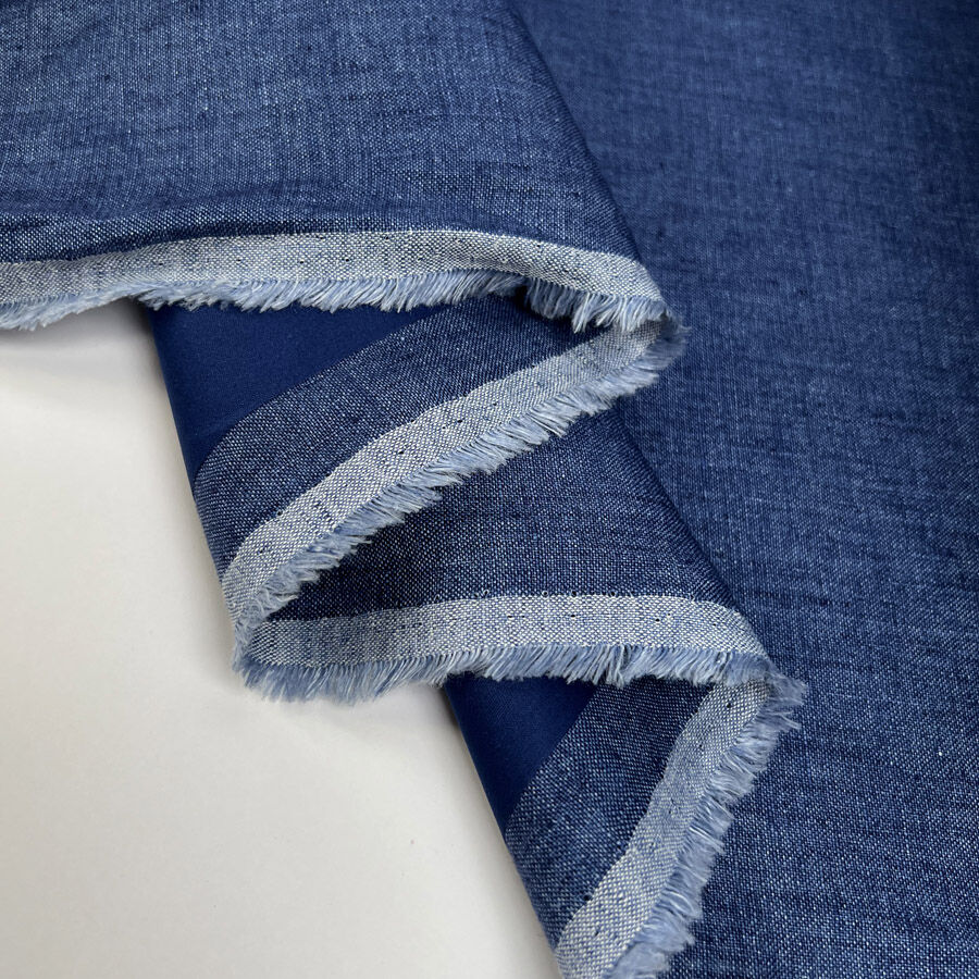 Storm System Linen Navy Indigo Denim Look Waterproof Italian Coating Fabric Fold