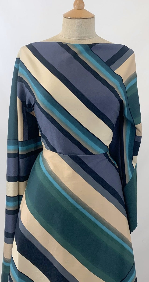 Stretch Geo Teal Sateen Stripe Dress Fabric Dress