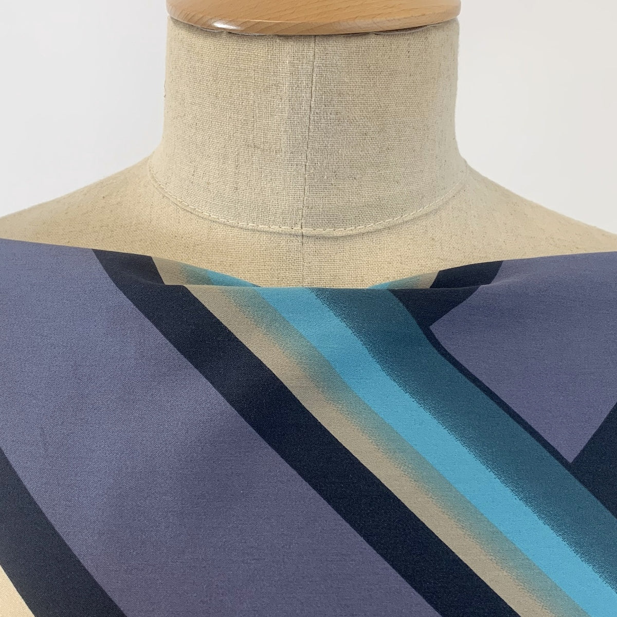 Stretch Geo Teal Sateen Stripe Dress Fabric Neck