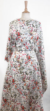 Stretch Cotton Lycra Fabric White Floral Spring Garden Ivory Dress