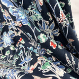 Stretch Cotton Lycra Fabric White Floral Spring Garden Navy Hang