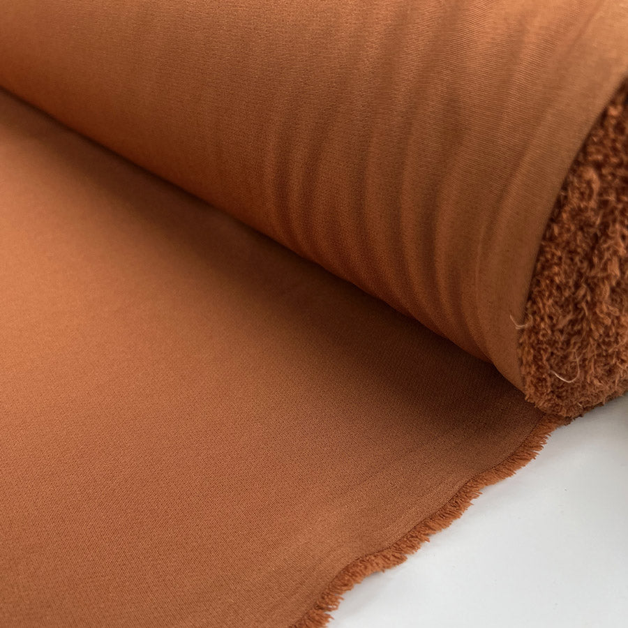 Stretch Crepe Siena Polyester Elastane Woven Rust Brown Plain Suiting Fabric Roll