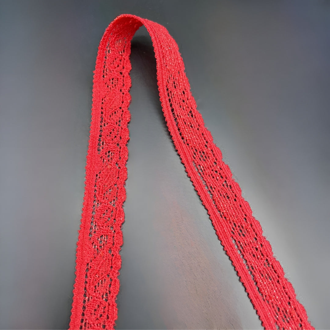 Stretch Lace Trim Red Fold