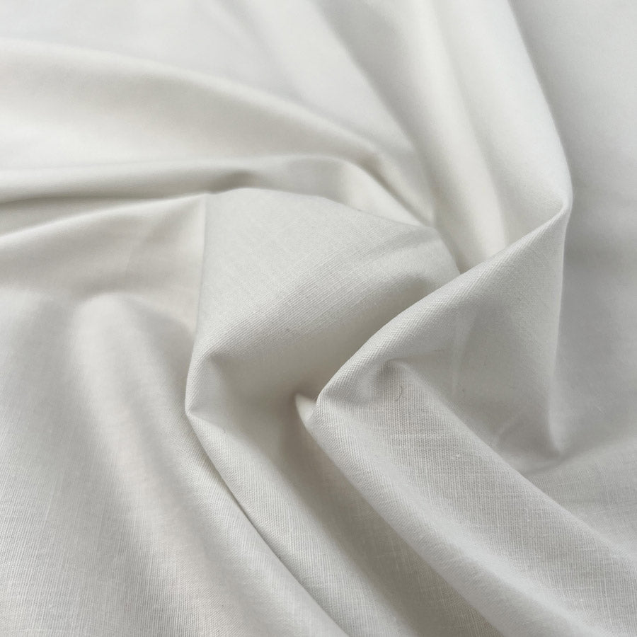 Stretch Shirting White Cotton Elastane Fine Woven Fabric