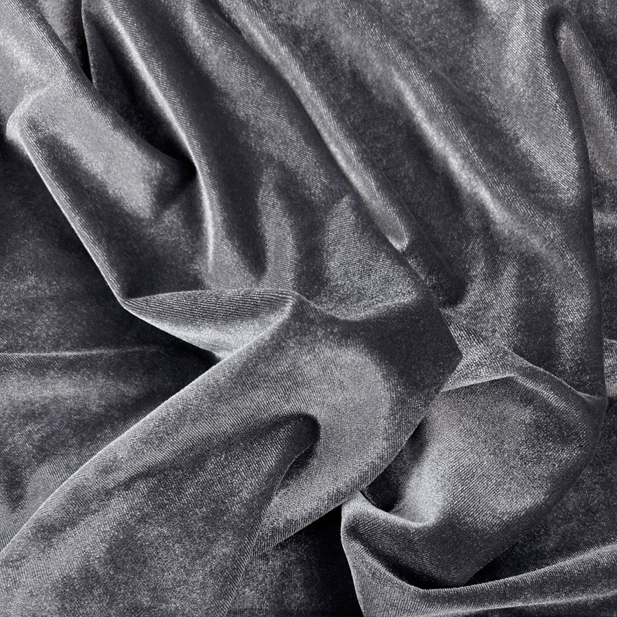 Stretch Velour Smokey Grey Silver Metallic Polyester Elastane Dressmaking Fabric