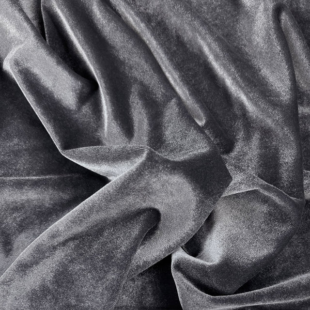 Stretch Velour Smokey Grey Silver Metallic Polyester Elastane Dressmaking Fabric