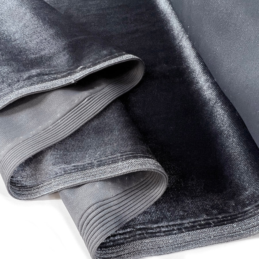 Stretch Velour Smokey Grey Silver Metallic Polyester Elastane Dressmaking Fabric Fold