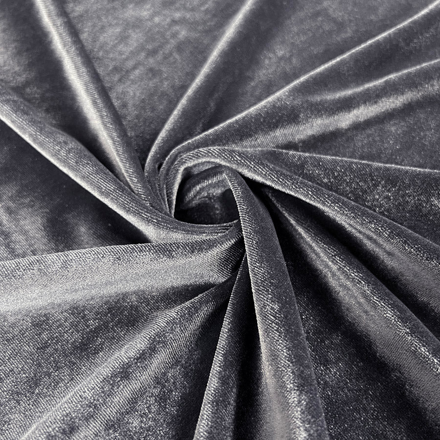 Stretch Velour Smokey Grey Silver Metallic Polyester Elastane Dressmaking Fabric Twist