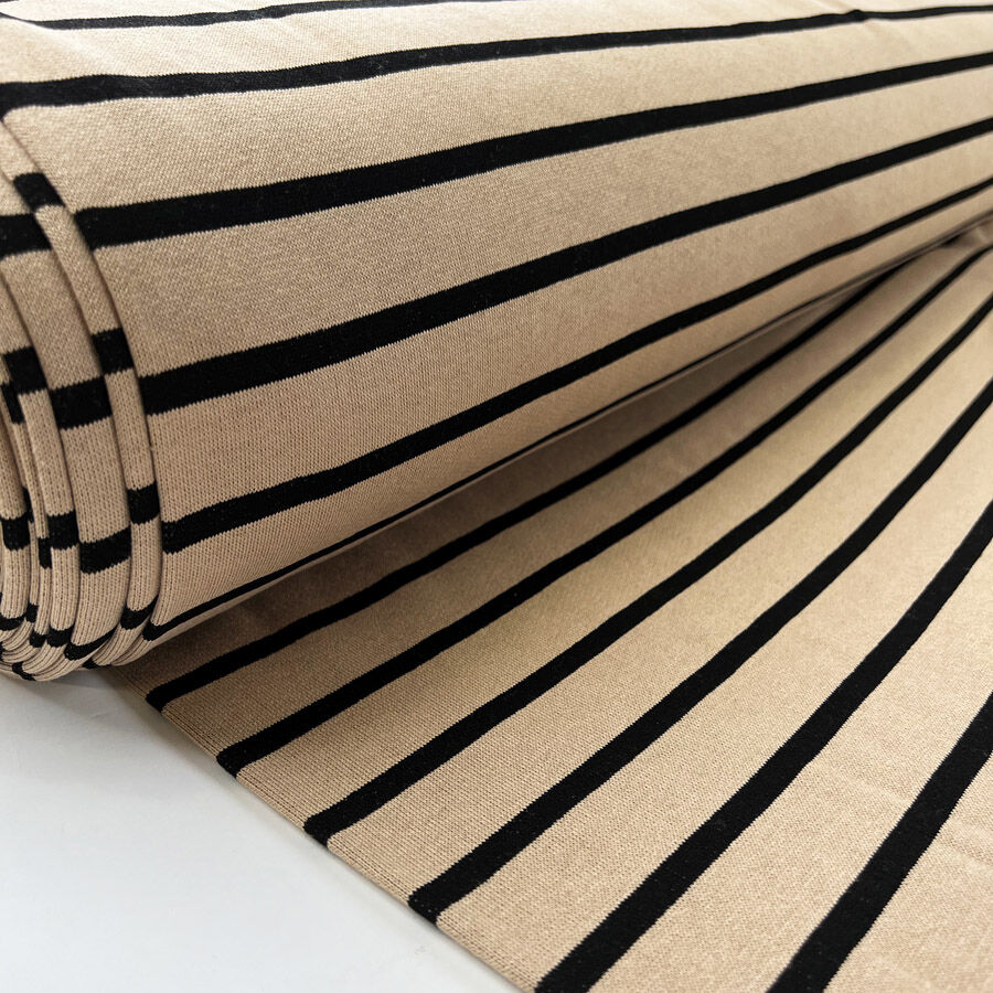 Stripe   Snug Black Brown Cotton Knitted Jersey Strerch Jumper Fabric Bolt