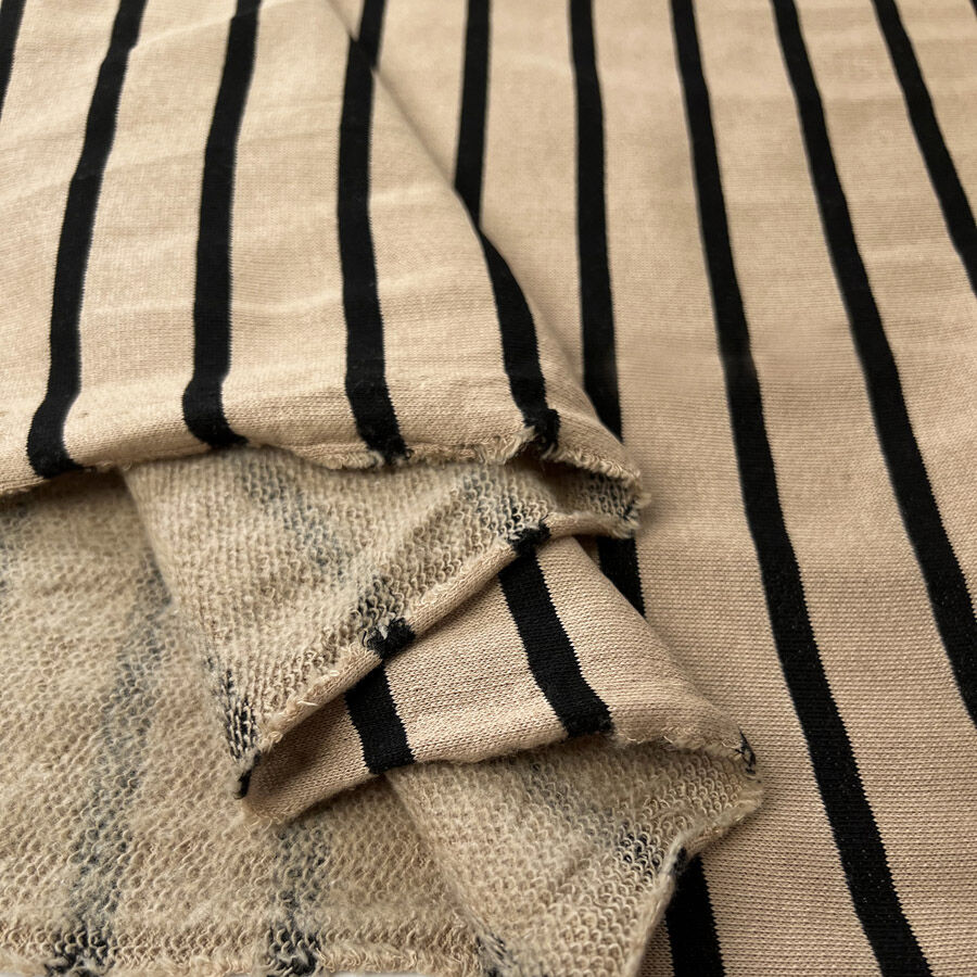 Stripe   Snug Black Brown Cotton Knitted Jersey Strerch Jumper Fabric Fold