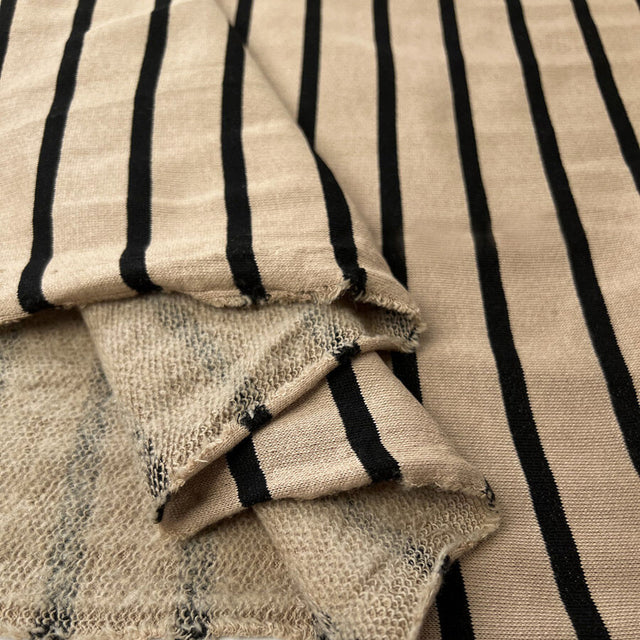 Stripe   Snug Black Brown Cotton Knitted Jersey Strerch Jumper Fabric Fold