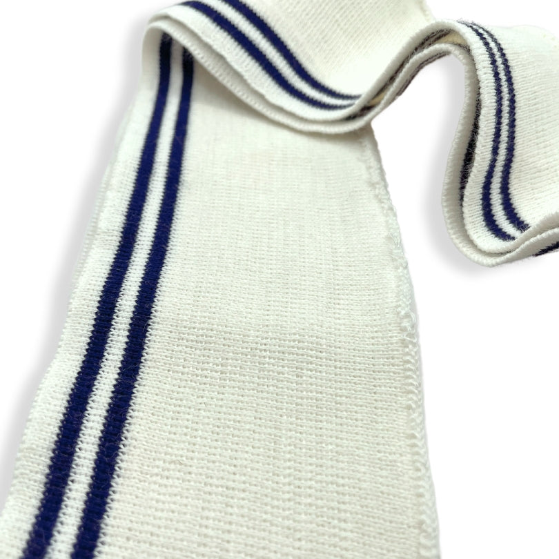 Striped Poly Cotton Stretch Rib Knit Collar Cuff Navy Stripe 1