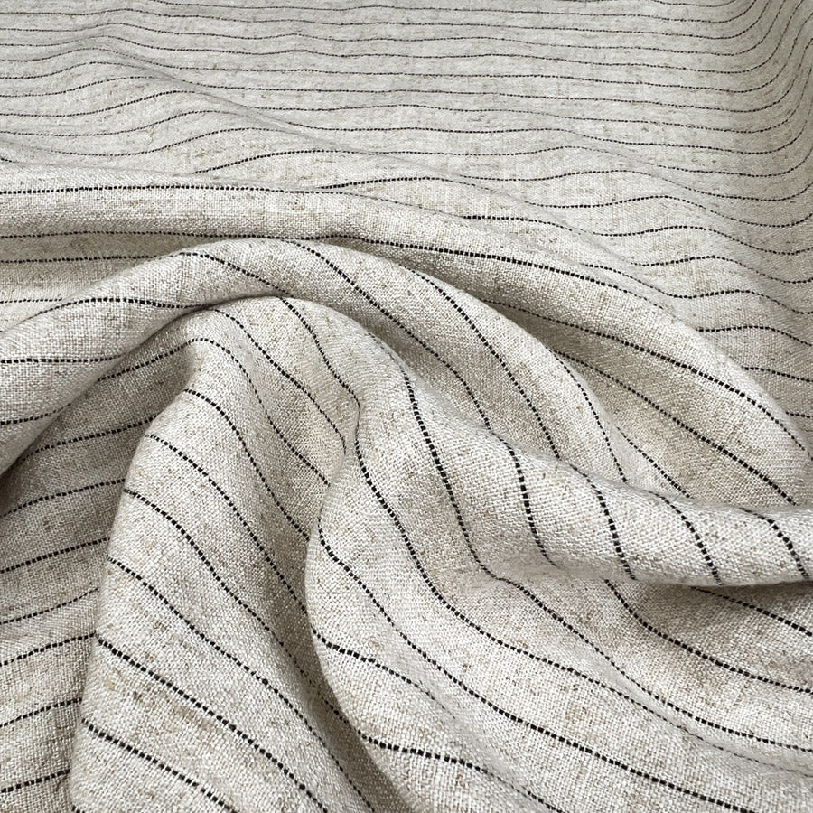 Striped Viscose Linen Slub Cream Polyester Black Stripe Dress Fabric