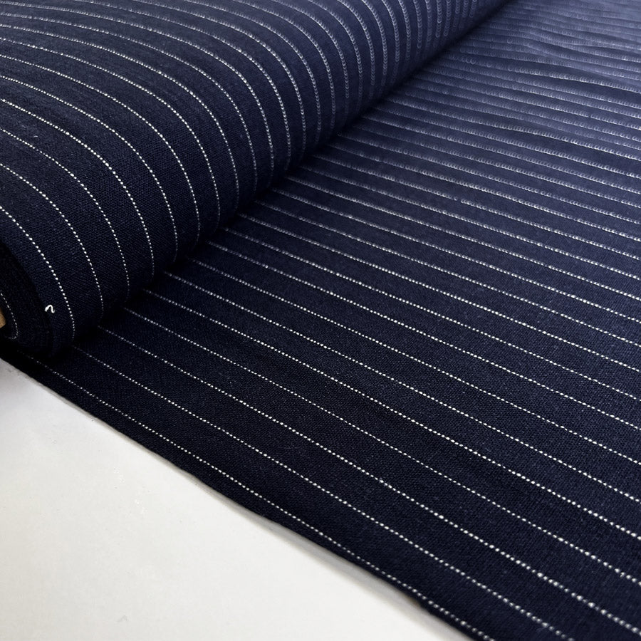 Striped Viscose Linen Slub Navy Pinstripe Polyester Fine Shirting Fabric Bolt