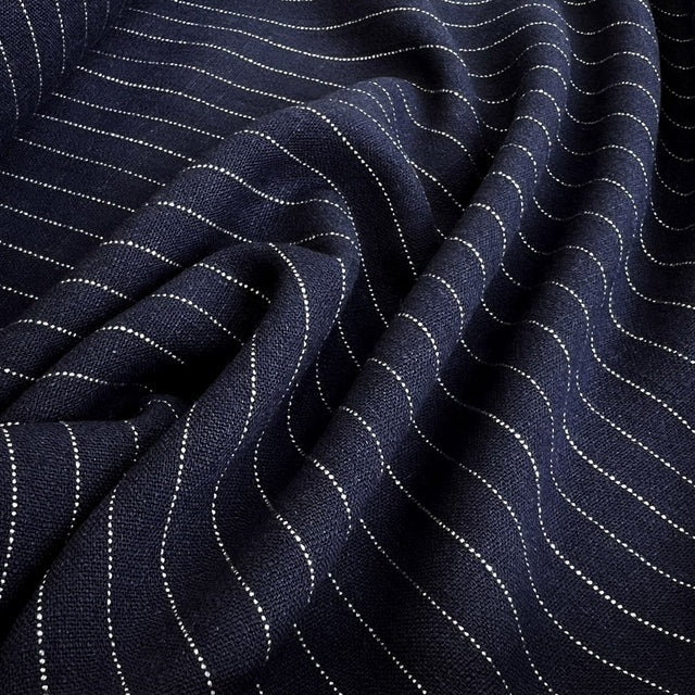 Striped Viscose Linen Slub Navy Pinstripe Polyester Fine Shirting Fabric