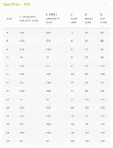 Style Arc Size Chart Cm