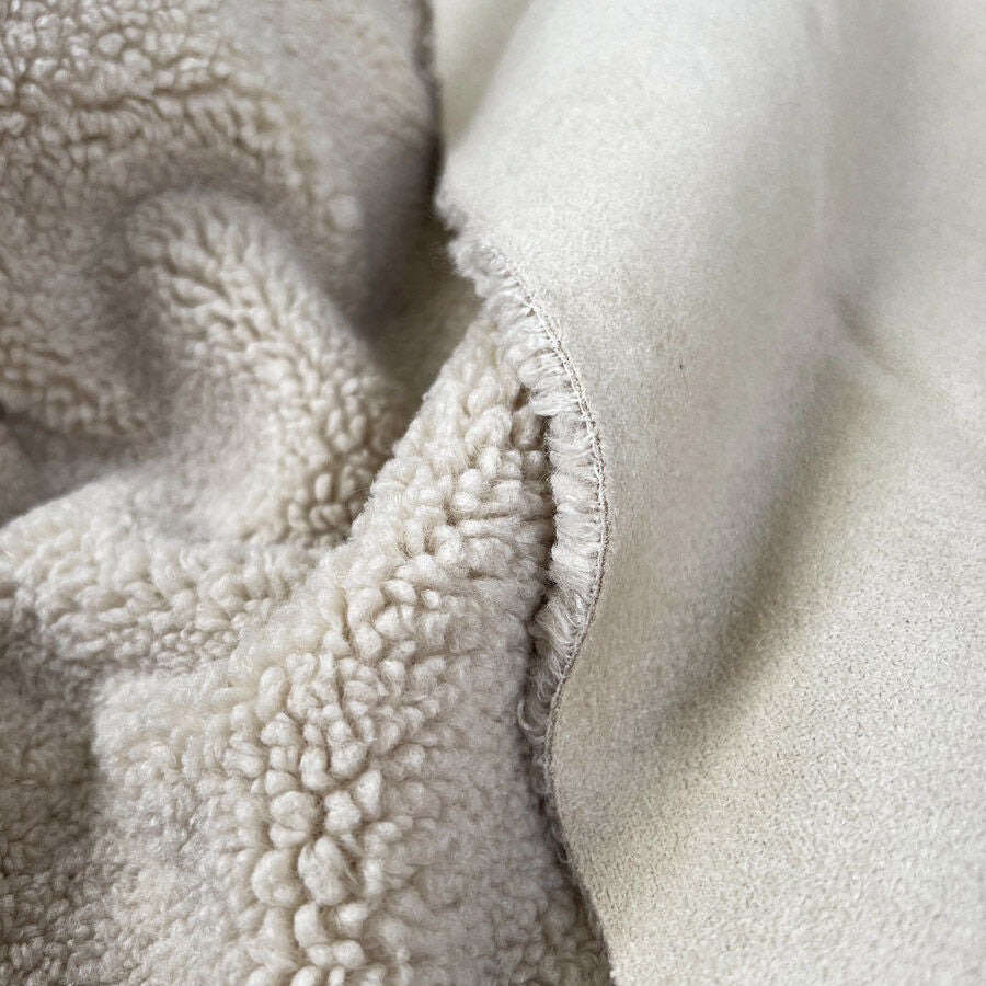 Suede Lined Teddy Fur Pale Beige Polyester Boucle Coating Fabric