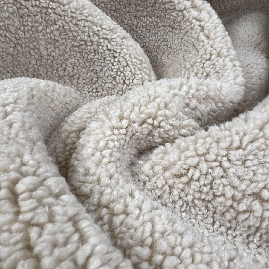 Suede Lined Teddy Fur Pale Beige Polyester Boucle Coating Fabric