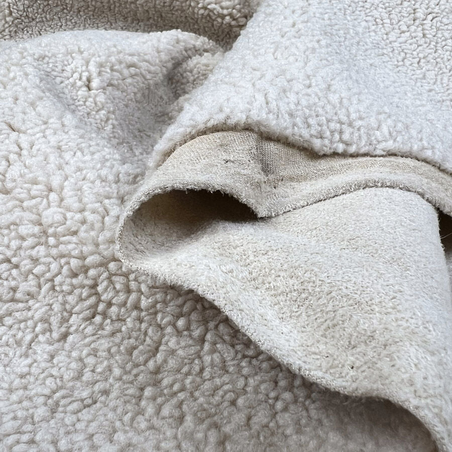Suede Lined Teddy Fur Pale Beige Polyester Boucle Coating Fabric Cu2