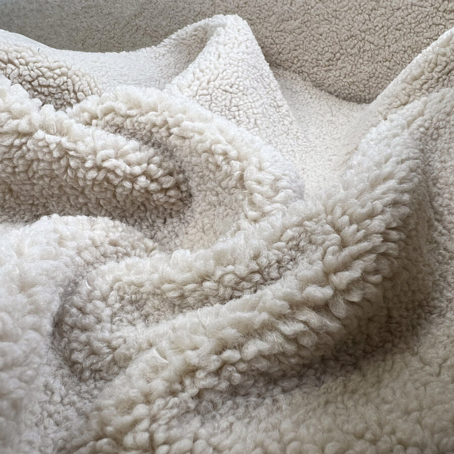 Suede Lined Teddy Fur Pale Beige Polyester Boucle Coating Fabric Soft