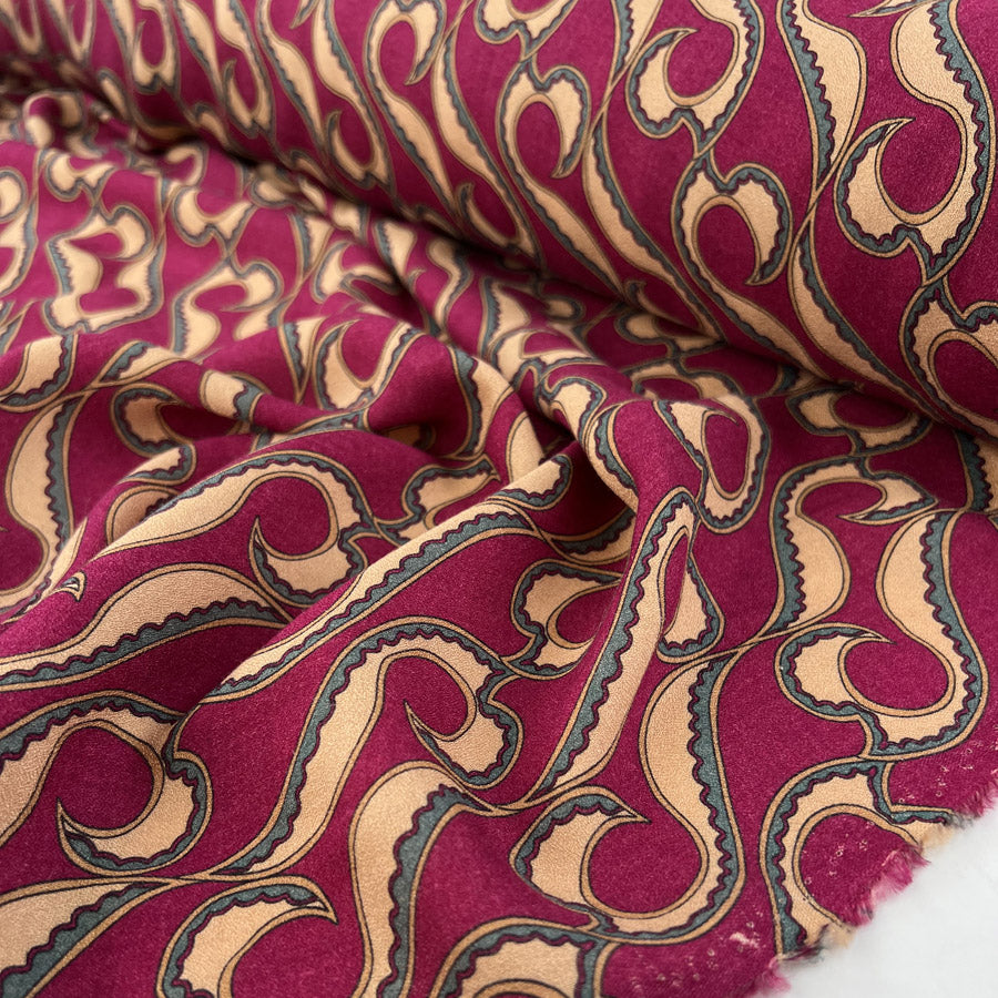 Sumatra Wool Viscose Pink Italian Deadstock Abstract Dress Fabric