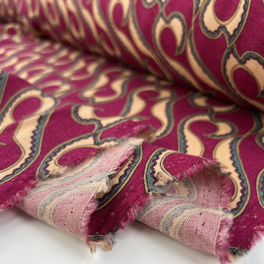 Sumatra Wool Viscose Pink Italian Deadstock Abstract Dress Fabric Fold
