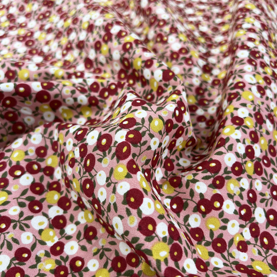 Summer Cotton Betty Pink Floral Red Green Dress Fabric