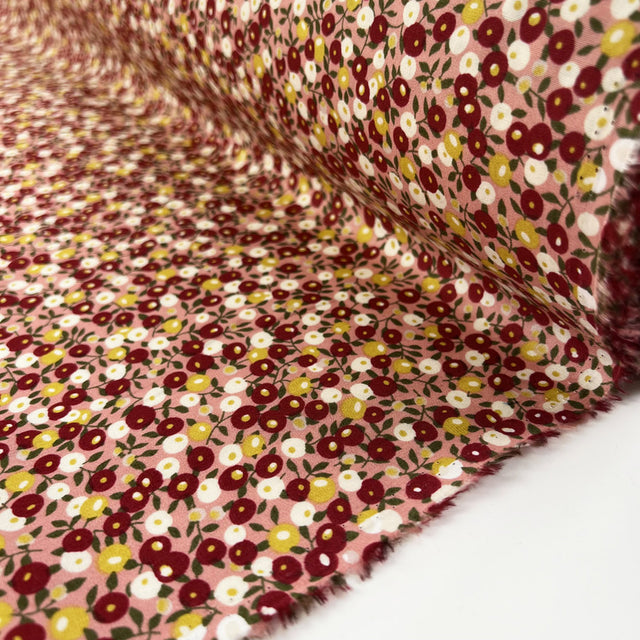 Summer Cotton Betty Pink Floral Red Green Dress Fabric Roll