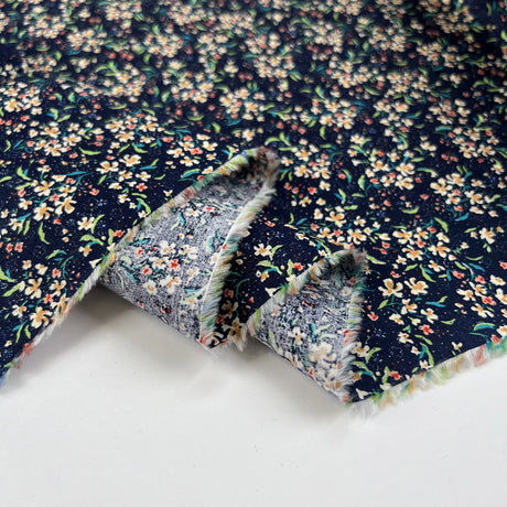 Summer Cotton Lilly Navy Floral Pink Woven Dress Fabric Fold
