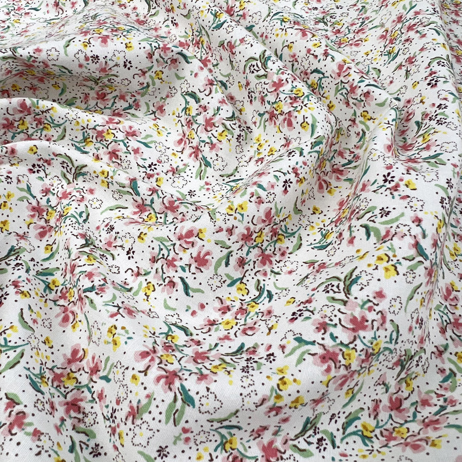 Summer Cotton Lilly White Floral Pink Woven Dress Fabric