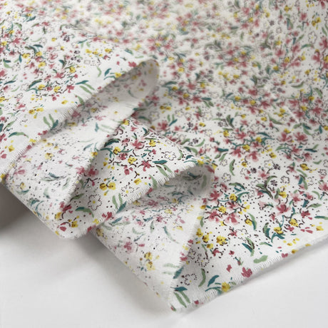 Summer Cotton Lilly White Floral Pink Woven Dress Fabric Fold