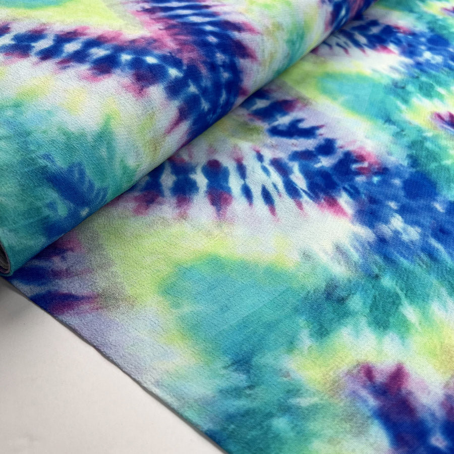 Summerfest Green Blue Tie Dye Viscose Multicoloured Dress Fabric Bolt
