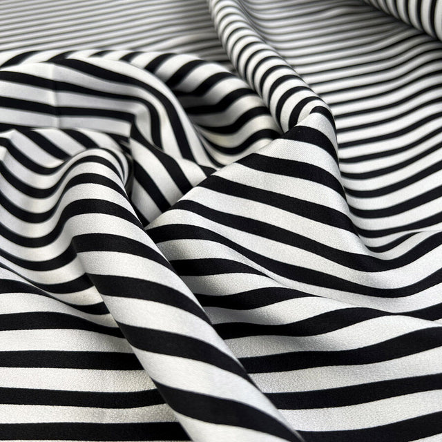 Sunset Blvd Black White Viscose Stripe Italian Dress Fabric