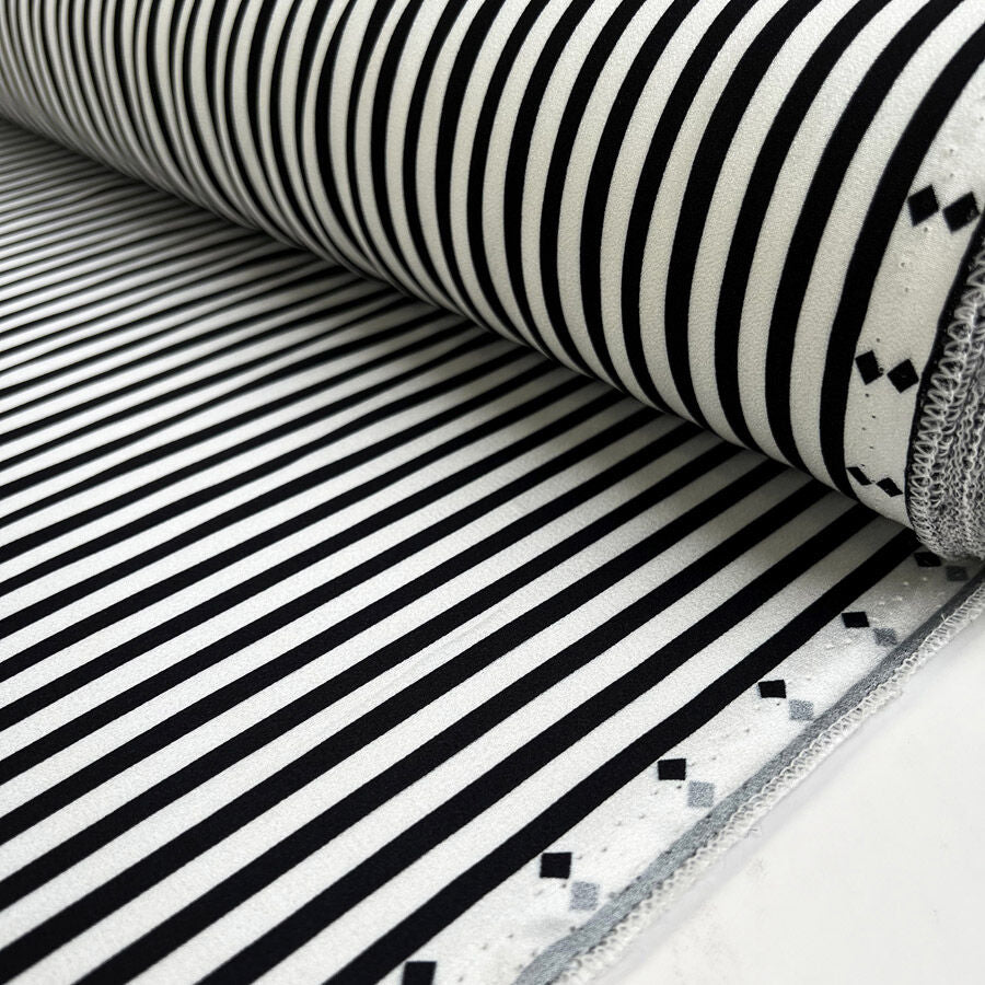 Sunset Blvd Black White Viscose Stripe Italian Dress Fabric Roll