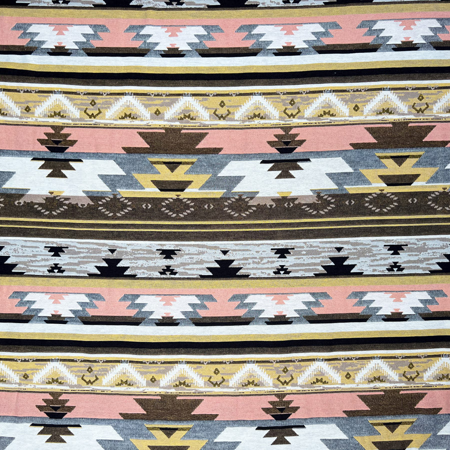 Sunset Sands Cotton Polyester Woven Aztec Pink Jacquard Brown Brocade Dress Fabric