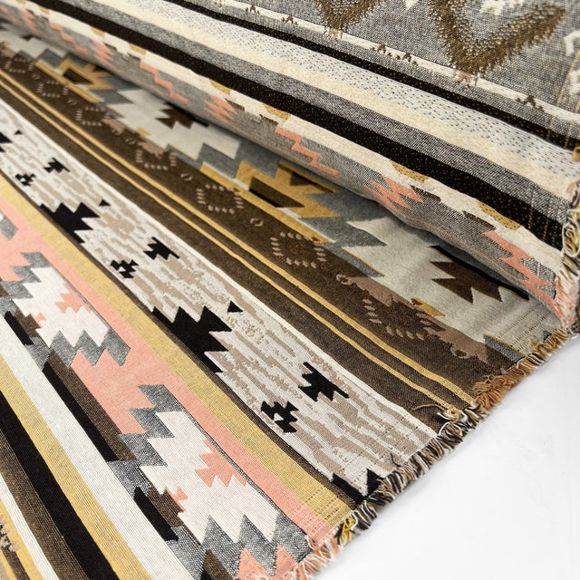 Sunset Sands Cotton Polyester Woven Aztec Pink Jacquard Brown Brocade Dress Fabric Roll