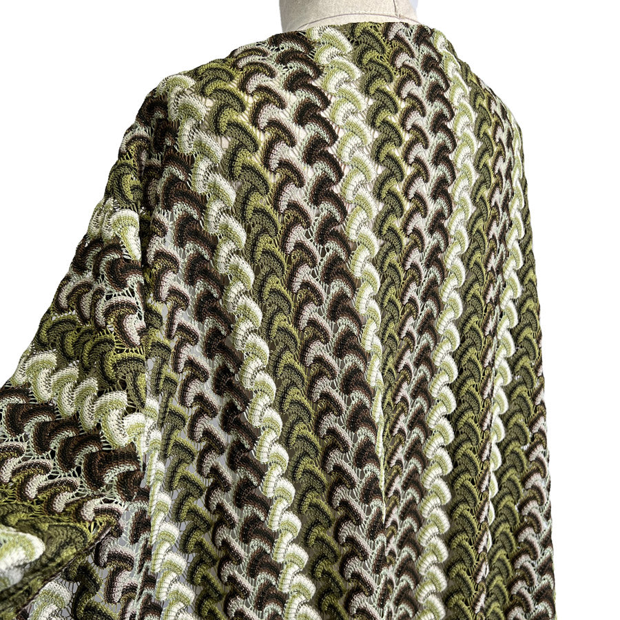 Sunset Serenade Green Polyester White Brown Crochet Lace Beach Wear Fabric Side