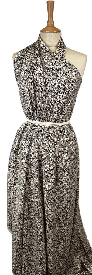 Super cupro latte viscose leaf print beige black soft dress fabric mannequin