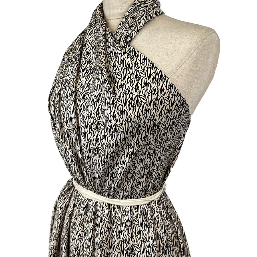 Super cupro latte viscose leaf print beige black soft dress fabric side