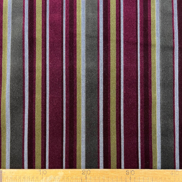 Super Trouper Stiped Velour Burgundy Black Beige Acrylic Polyester Viscose Kanecaron Furnishing Fabric Ruler